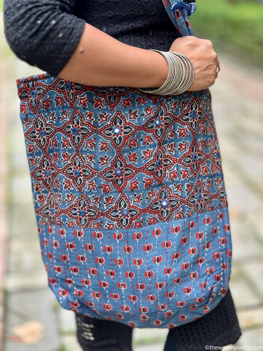 INDIGO BLUE AJRAKH SILK TOTE BAG