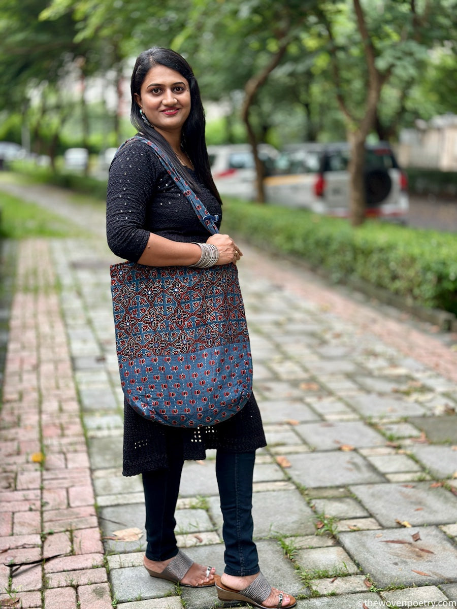 INDIGO BLUE AJRAKH SILK TOTE BAG
