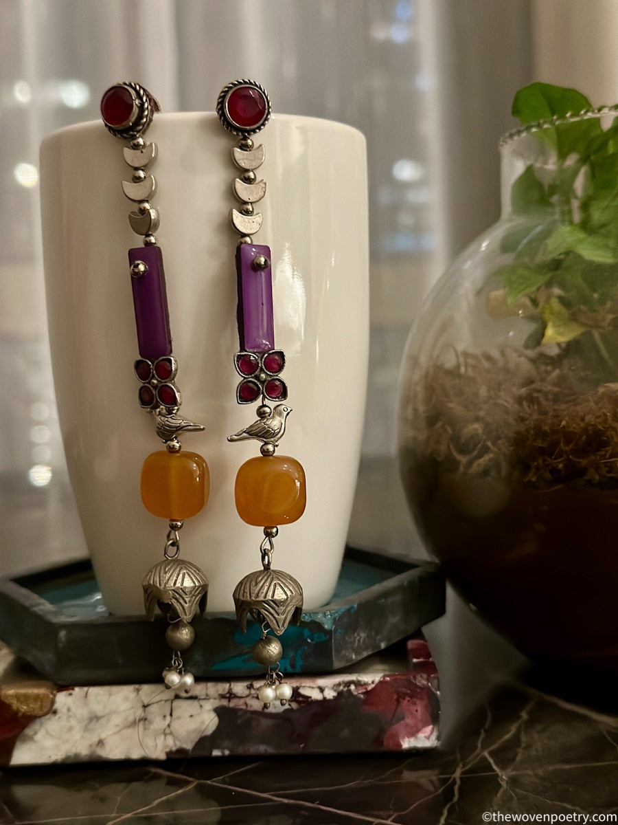 Handcrafted Brass Enamel Dangler Earrings