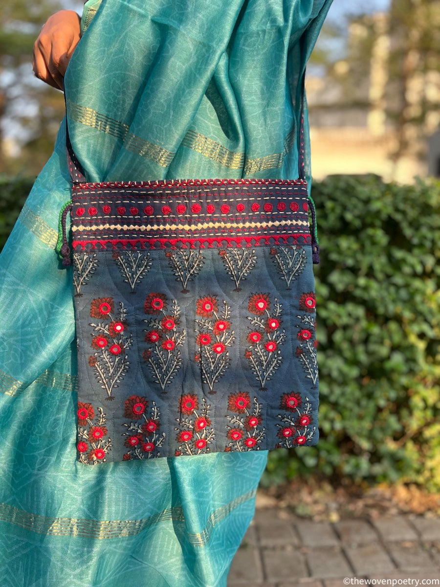 INDIGO AND RED AJRAKH SLING BAG