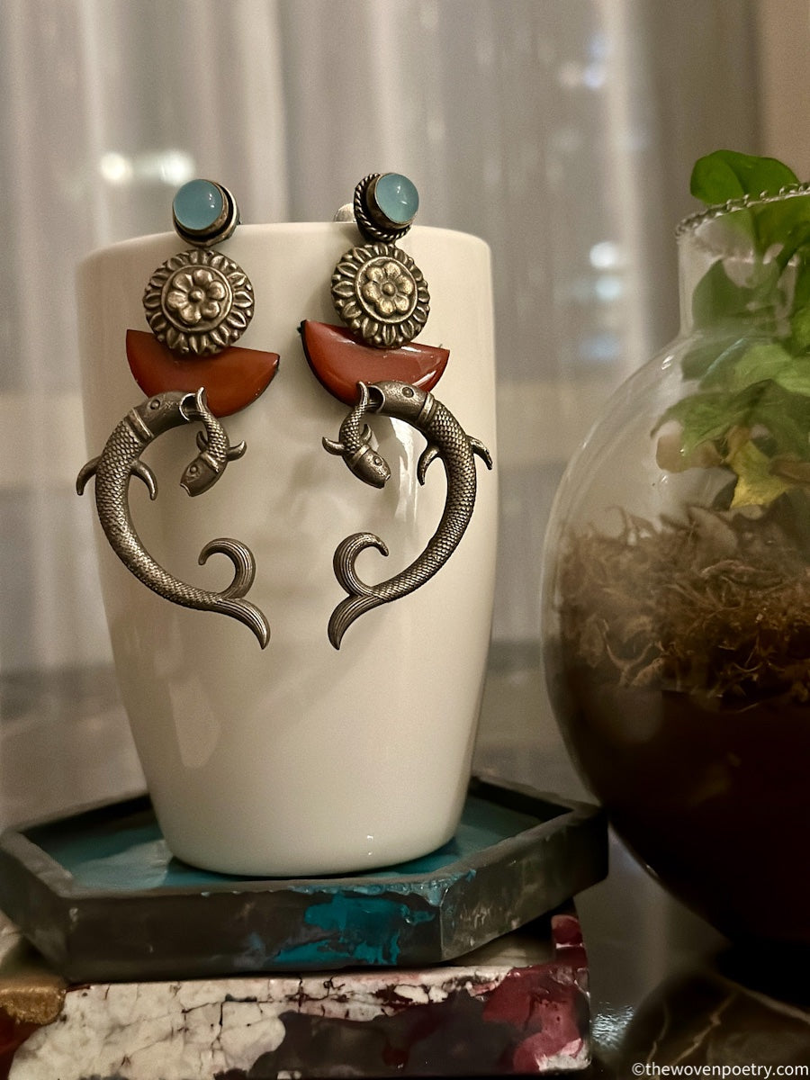 Handcrafted Brass Enamel Dangler Earrings
