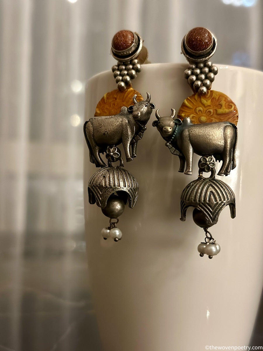 Handcrafted Brass Enamel Dangler Earrings