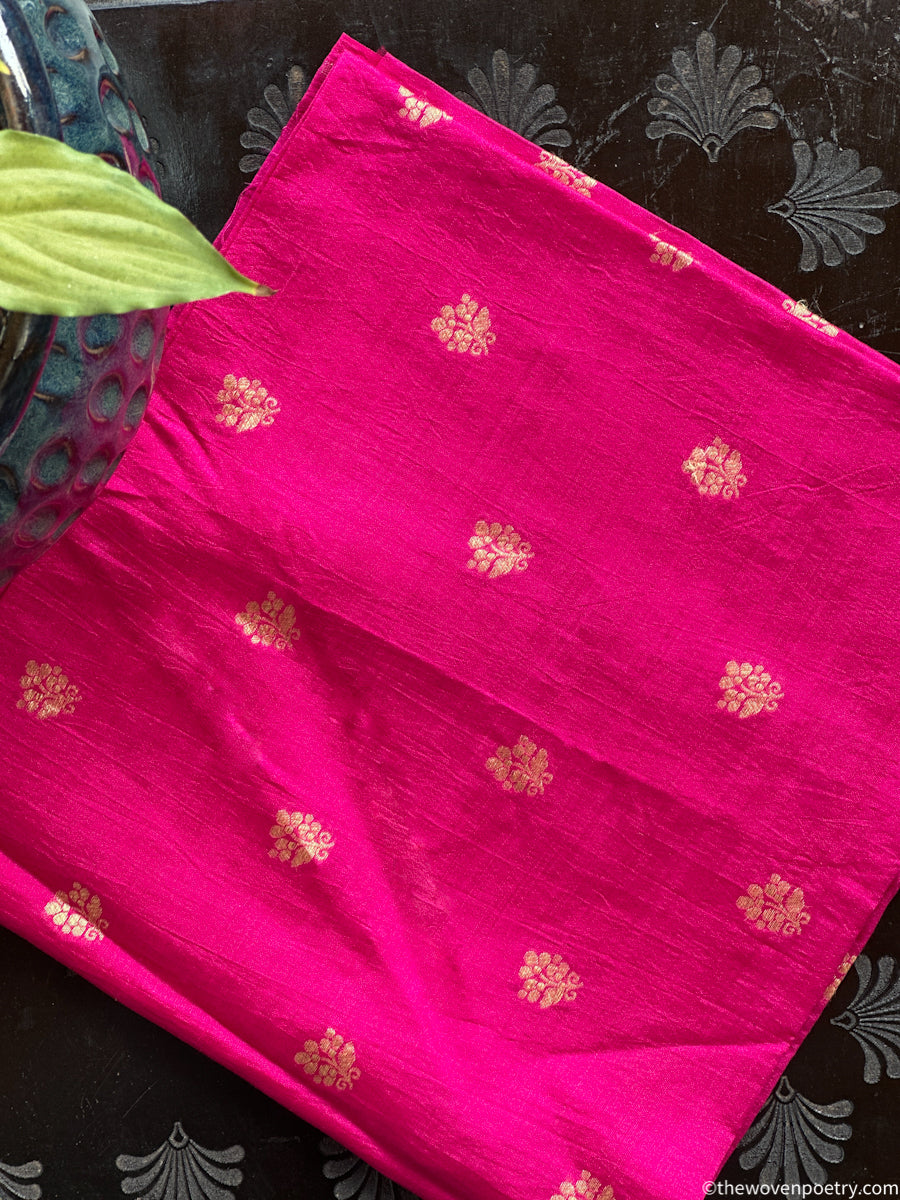 RANI PINK GREEN BANARSI CHINIYA SILK BROCADE BLOUSE PIECE