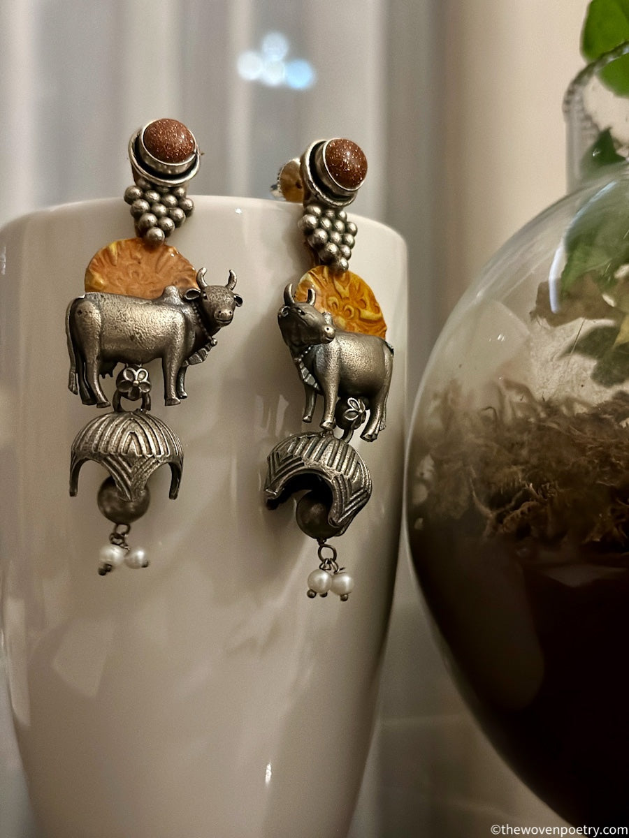 Handcrafted Brass Enamel Dangler Earrings