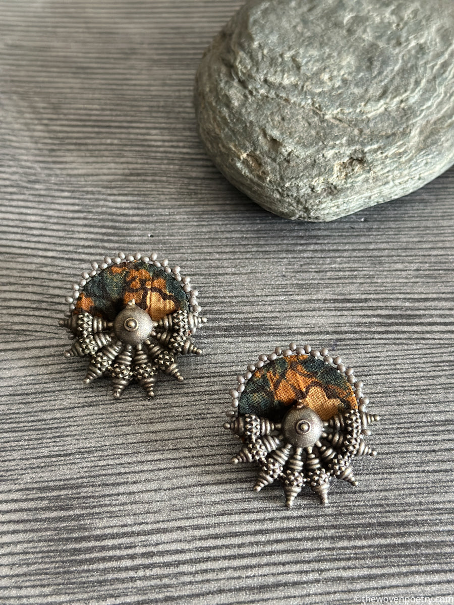 ARTISAN AJRAKH BRASS DESIGNER STUD EARRINGS