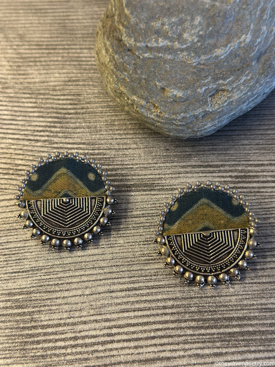Handcrafted Ajrakh brass designer stud earrings