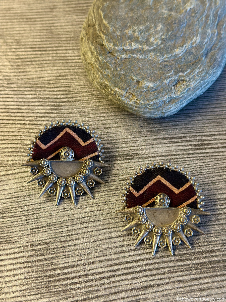 Handcrafted Ajrakh brass statement stud earrings