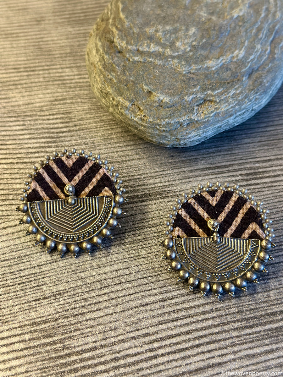 Artisan Ajrakh textile brass stud earrings