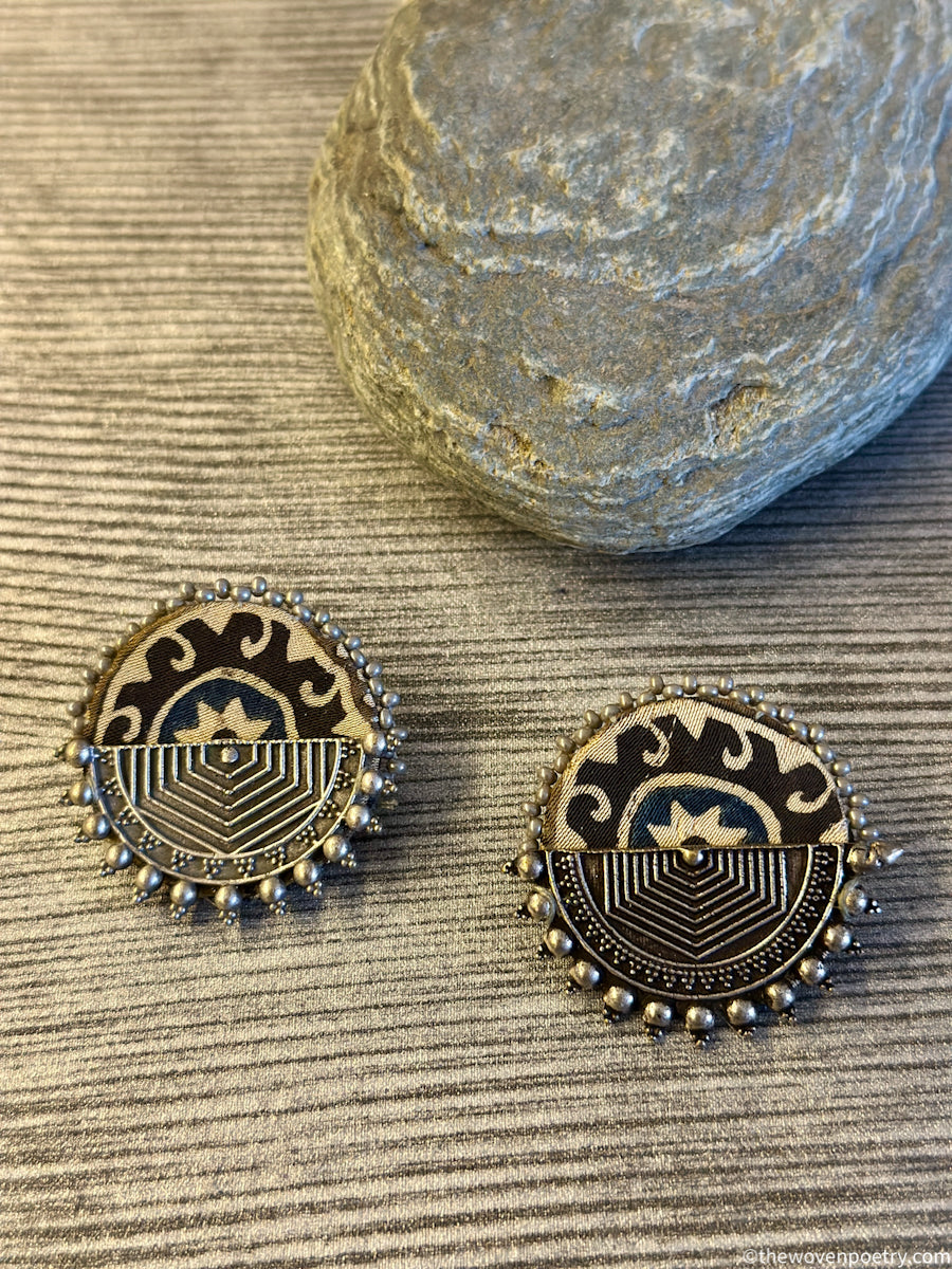 Handcrafted Ajrakh heritage brass stud earrings