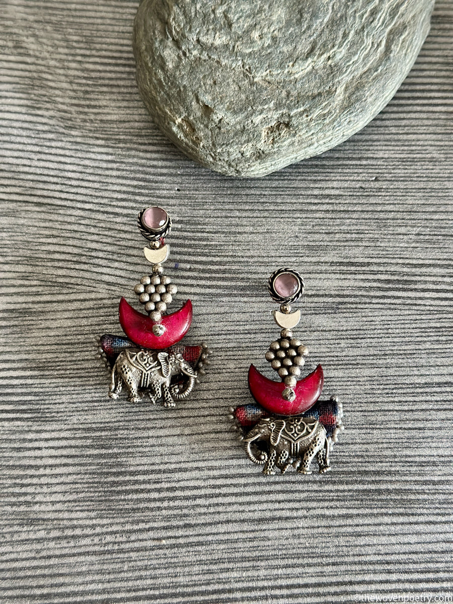 handcrafted brass enamel elephant dangler earrings by Woven Poetry