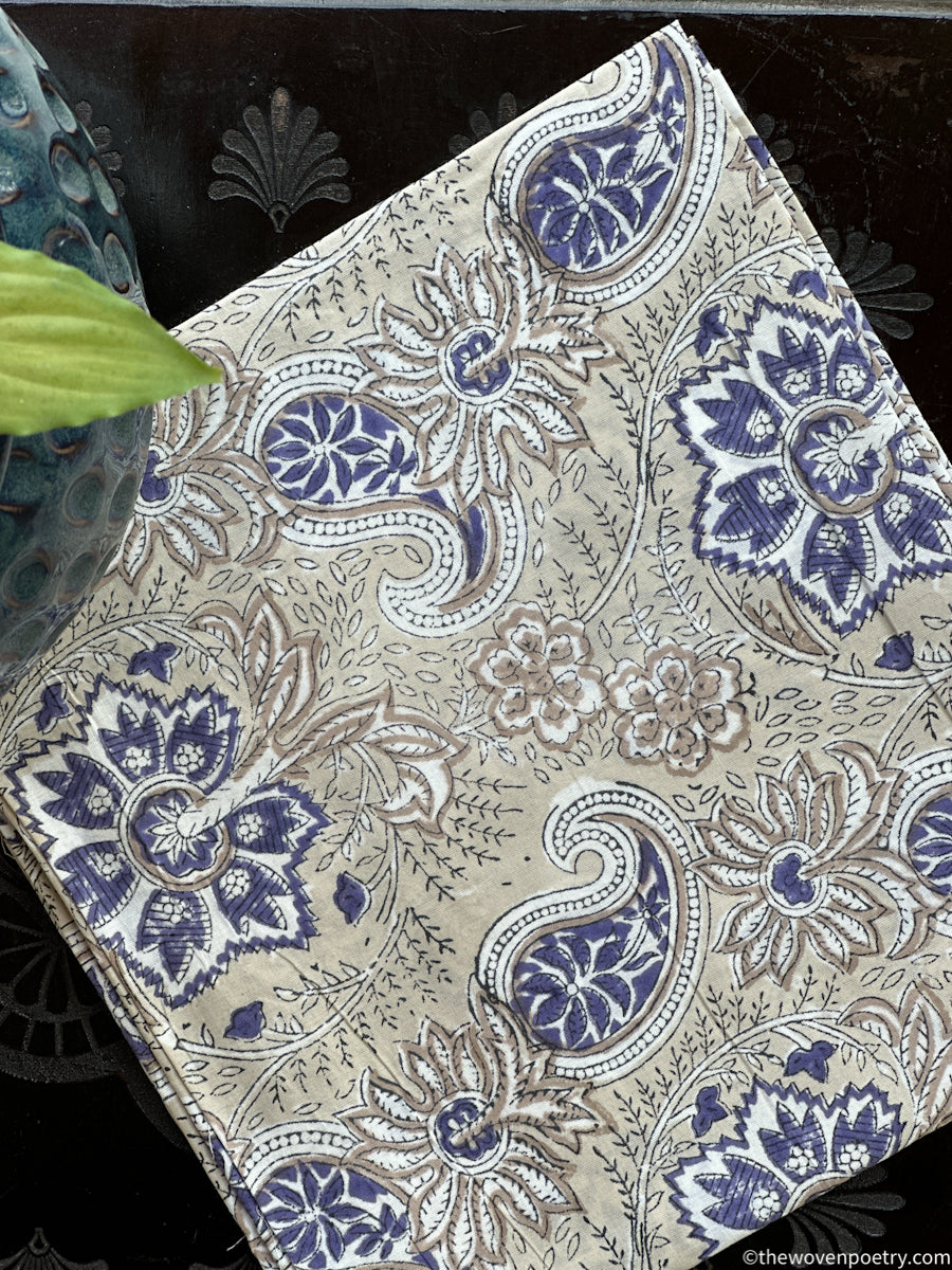 BEIGE AND PURPLE BAGRU HAND BLOCK COTTON BLOUSE PIECE