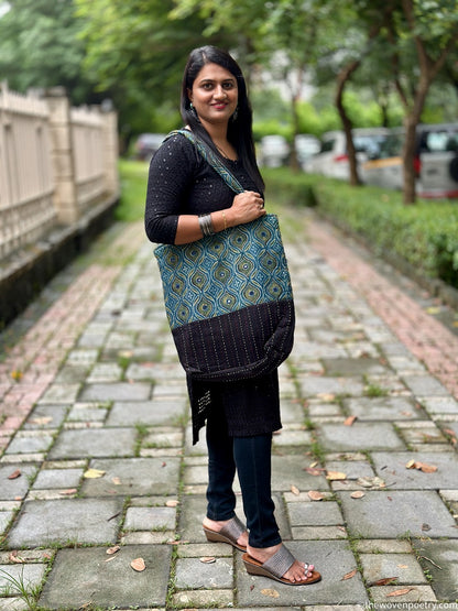 INDIGO BLACK AJRAKH SILK TOTE BAG