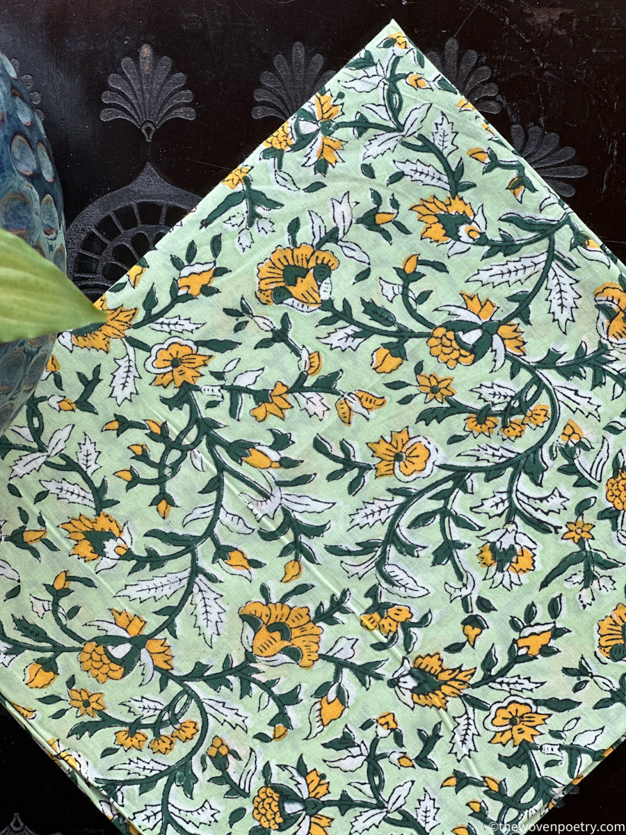 PISTA GREEN SANGANERI HAND BLOCK COTTON BLOUSE PIECE