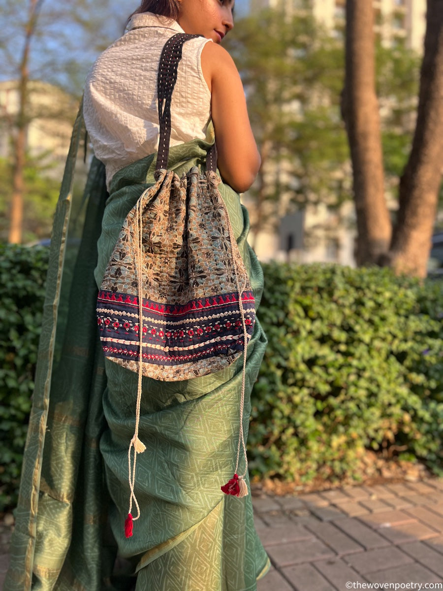 GREY AJRAKH JHOLA BAG