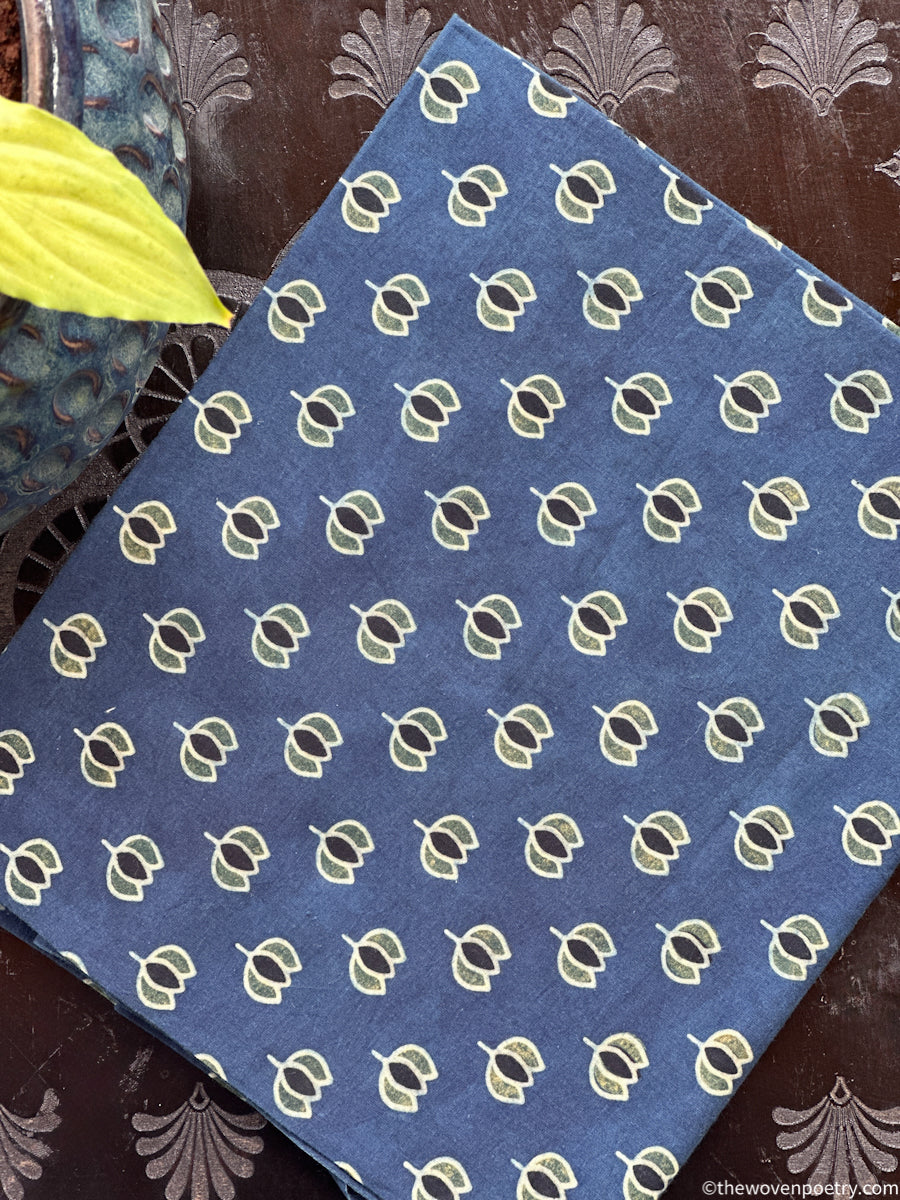 INDIGO AJRAKH HAND BLOCK PRINTED COTTON BLOUSE PIECE