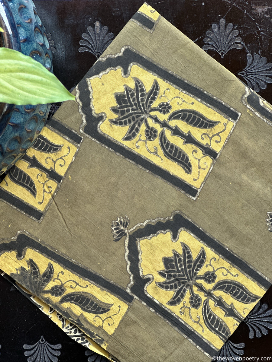 OLIVE GREEN AND MUSTARD AJRAKH HAND BLOCK PRINTED COTTON BLOUSE PIECE