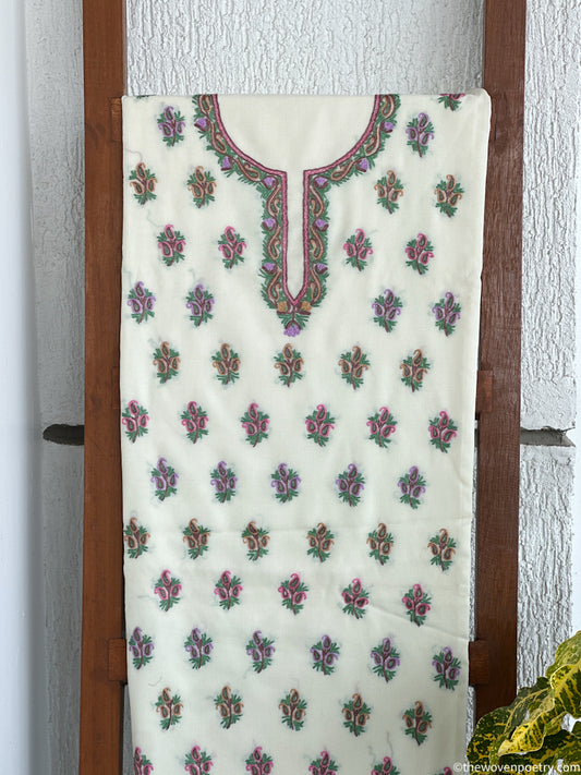 Mulberry cotton 2 piece suit set in Ivory White with hand Ari embroidery by Woven Poetry