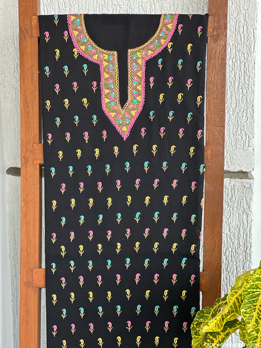 Mulberry cotton 2 piece suit set in black White with hand Ari embroidery by Woven Poetry