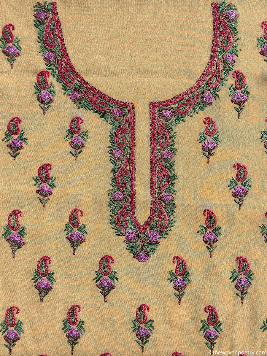 Summer cotton 2 piece suit set with hand Ari work in beige by Woven Poety