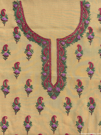 Summer cotton 2 piece suit set with hand Ari work in beige by Woven Poety