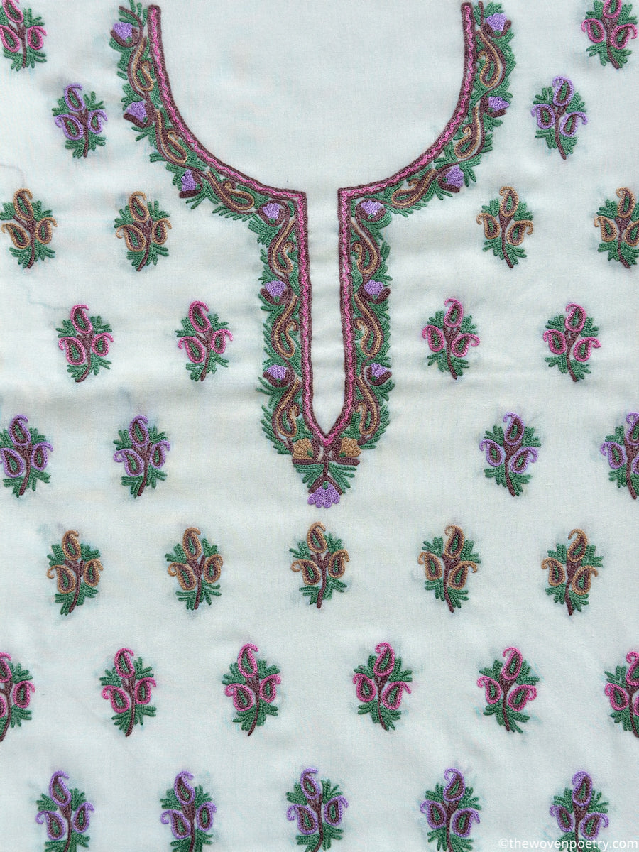 Summer cotton 2 piece suit set with hand Ari work in ivory white  by Woven Poety