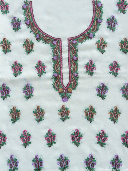 Summer cotton 2 piece suit set with hand Ari work in ivory white  by Woven Poety