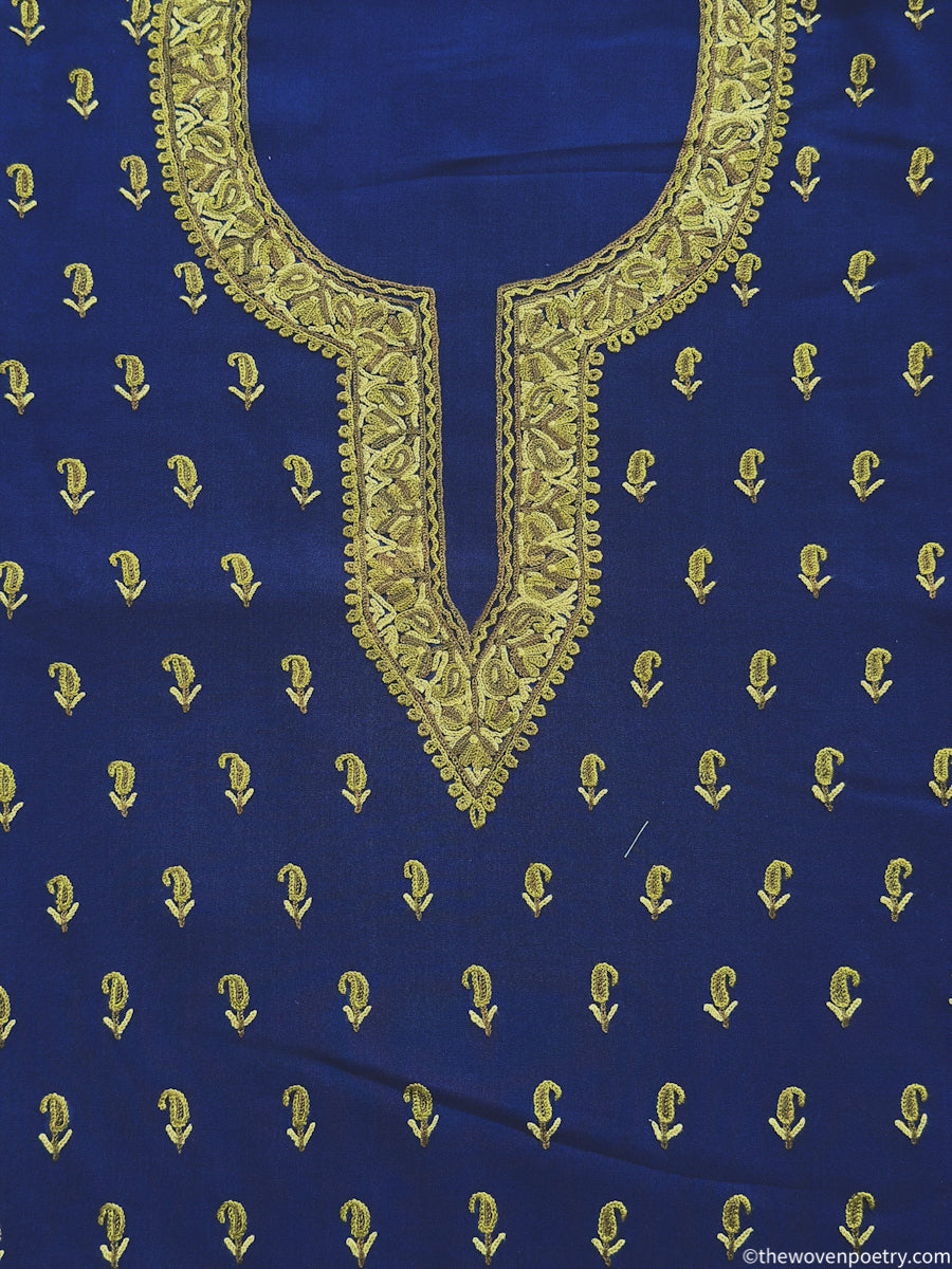 Summer cotton 2 piece suit set with hand Ari work in navy blue  by Woven Poety