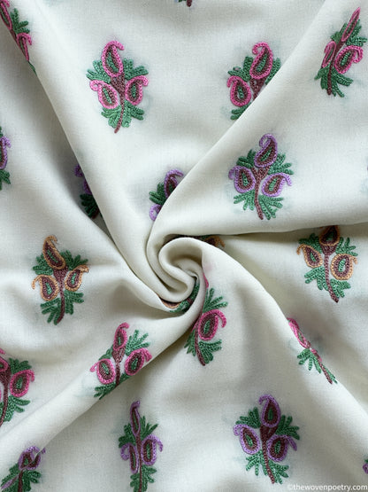 Unstitched mulberry cotton suit set with Ari embroidery in ivory  by Woven Poetry