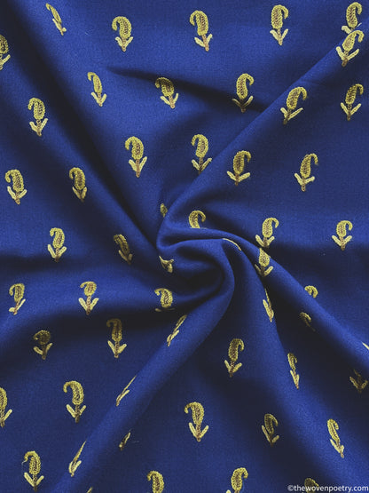 Unstitched mulberry cotton suit set with Ari embroidery in navy blue  by Woven Poetry