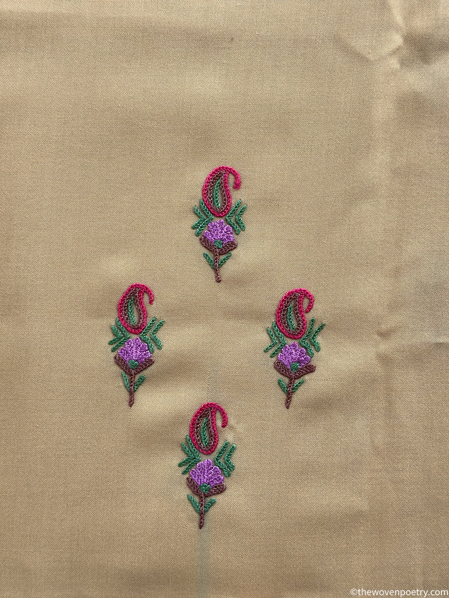 Mulberry cotton suit fabric set 2 piece with Ari work in beige  by Woven Poetry