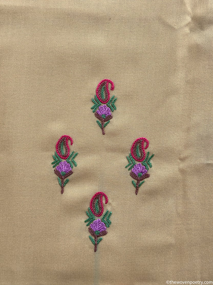 Mulberry cotton suit fabric set 2 piece with Ari work in beige  by Woven Poetry