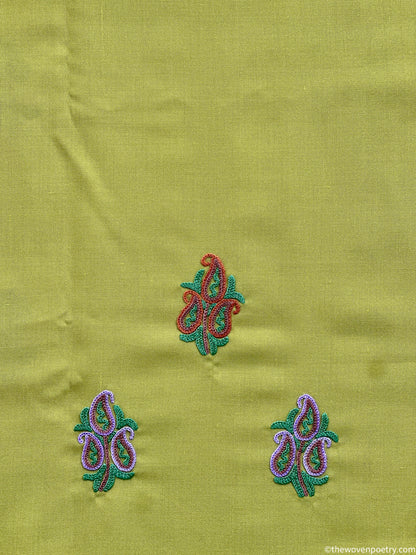 Mulberry cotton suit fabric set 2 piece with Ari work in lime green  by Woven Poetry