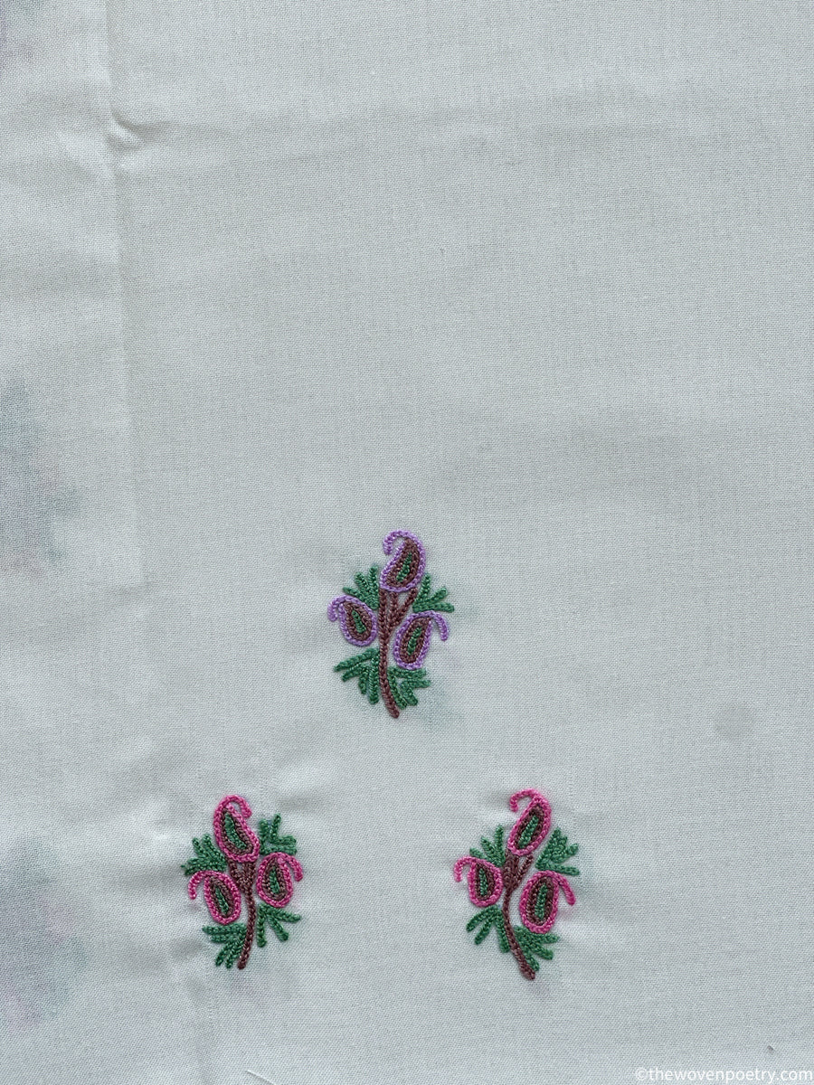 Mulberry cotton suit fabric set 2 piece with Ari work in ivory white  by Woven Poetry