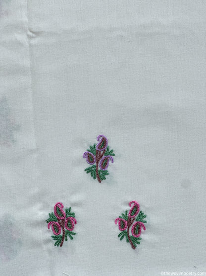 Mulberry cotton suit fabric set 2 piece with Ari work in ivory white  by Woven Poetry