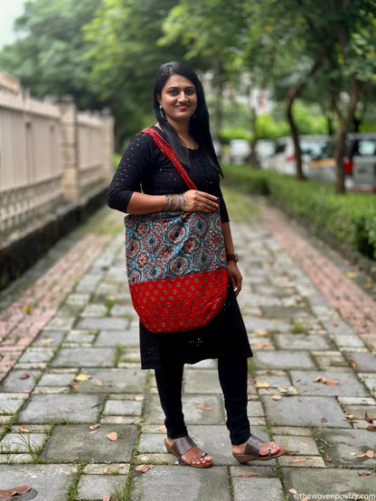 RED INDIGO AJRAKH SILK TOTE BAG