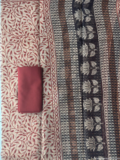 Border detail of Black Bagru hand block printed Kota Doria suit set with dupatta