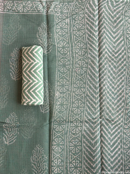 Border detail of Bagru hand block printed Kota Doria suit set with dupatta