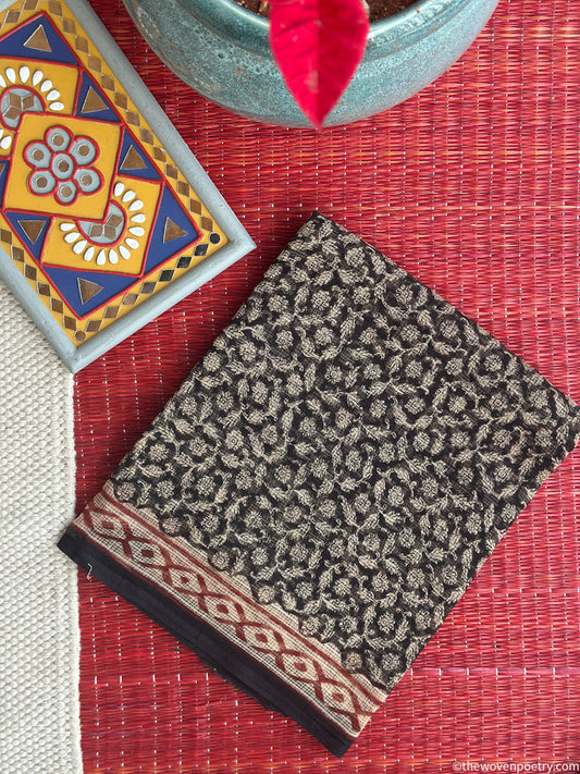 Dark tone Bagru hand block printed Kota Doria suit set by Woven Poetry