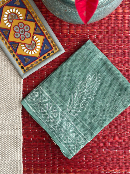 Folded view of Bagru hand block printed Kota Doria suit set by Woven Poetry