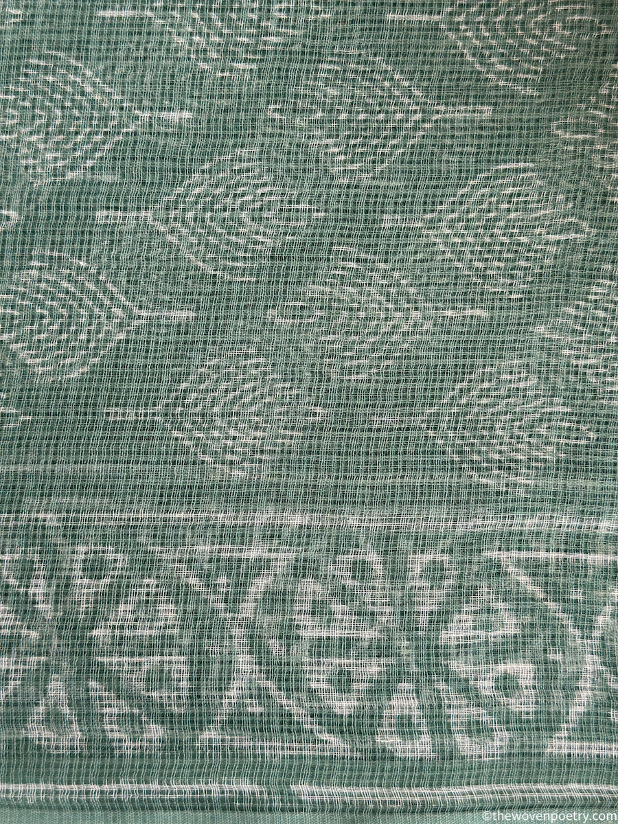 Close-up of Kota Doria fabric texture in Bagru hand block printed suit set