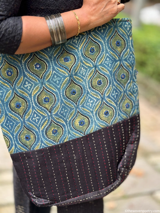 INDIGO BLACK AJRAKH SILK TOTE BAG
