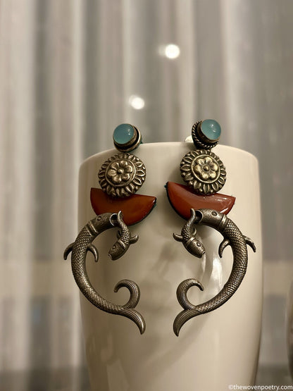 Handcrafted Brass Enamel Dangler Earrings