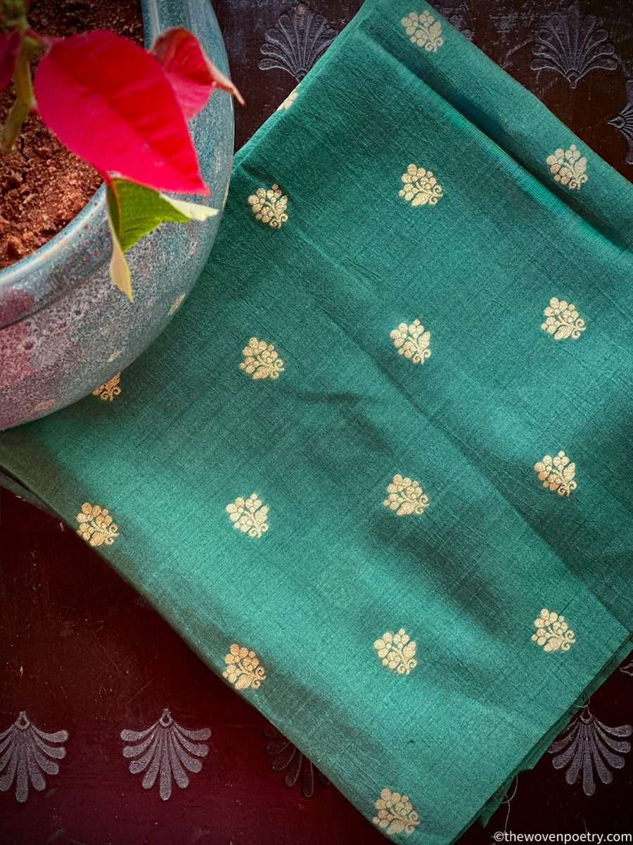 DEEP BOTTLE GREEN BANARSI CHINIYA SILK BROCADE BLOUSE PIECE