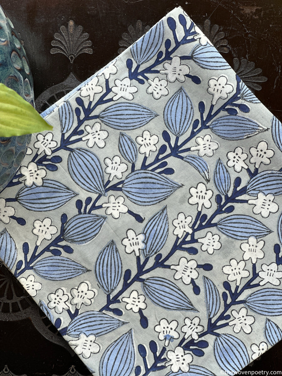 GREY BLUE SANGANERI HAND BLOCK COTTON BLOUSE PIECE