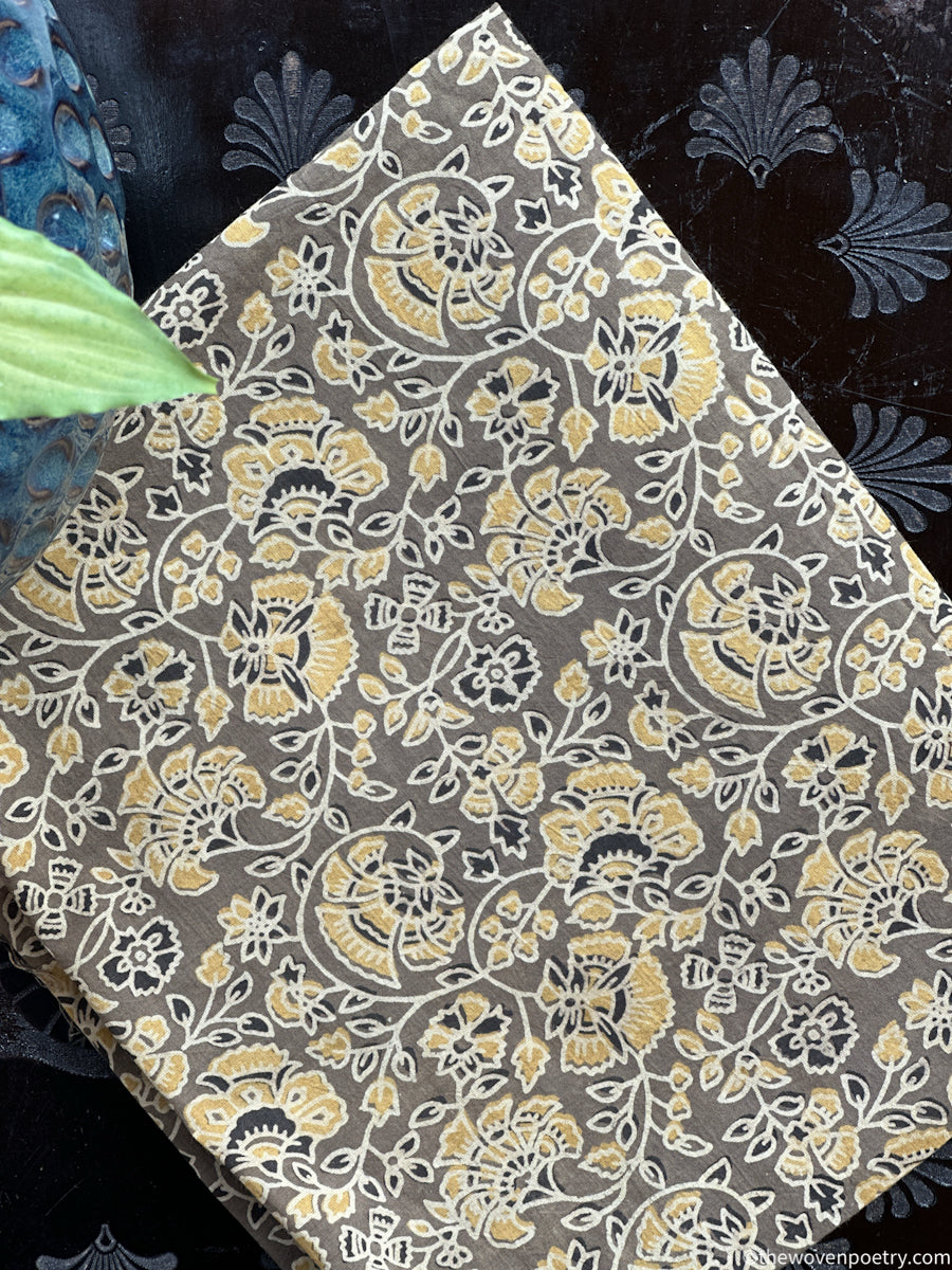 GREY AND MUSTARD AJRAKH HAND BLOCK PRINTED COTTON BLOUSE PIECE