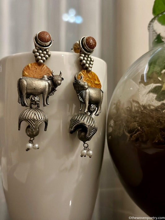 Handcrafted Brass Enamel Dangler Earrings