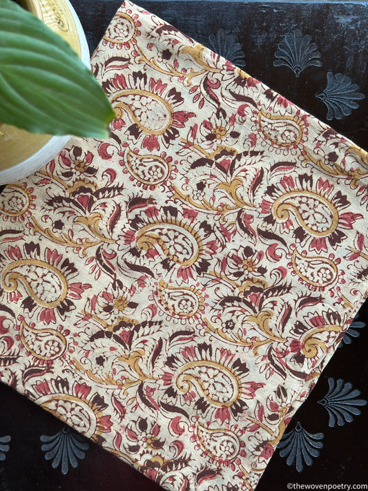 BEIGE AND PEACH KALAMKARI COTTON BLOUSE PIECE