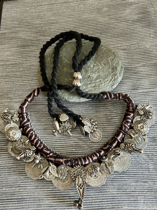 ajrakh brass ethnic coin necklace