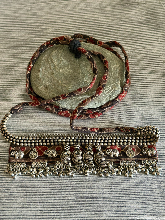 ethnic brass elephant charm choker necklace