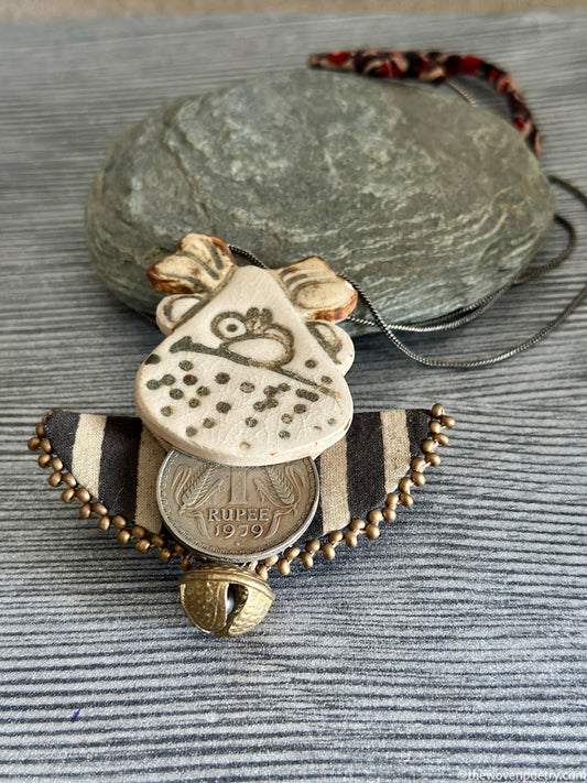 handcrafted ceramic ethnic brass necklace